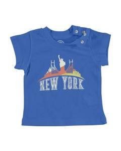 T-shirt Bébé Manche Courte Bleu New York Skyline Voyage Etats Unis Vacances