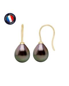 PERLINEA - Boucles d'Oreilles - Véritables Perles de Culture de Tahiti - 9-10 mm - Or Jaune - Bijoux Femme
