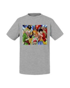 T-shirt Enfant Gris One Piece Manga Luffy Zoro Sanji Chopers Nami