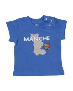 T-shirt Bébé Manche Courte Bleu Manche 50 Département Carte Normandie Ancienne Rare