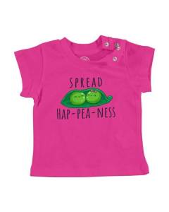 T-shirt Bébé Manche Courte Rose Spread Hap-pea-ness Jeux de Mots Anglais Nourriture Légume