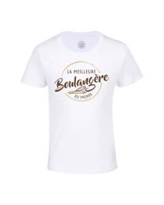 T-shirt Enfant Blanc La Meilleure Boulangere du Monde Artisan Boulangerie Patisserie Pain