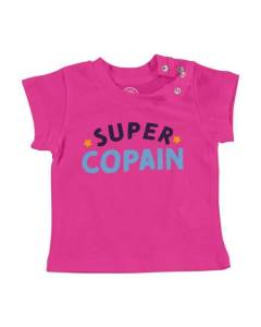 T-shirt Bébé Manche Courte Rose Super Copain Meilleur Ami Enfant