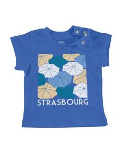T-shirt Bébé Manche Courte Bleu Strasbourg Emblèmes Ville France Est