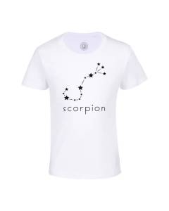 T-shirt Enfant Blanc Scorpion Etoile Signe Astrologie Constellation Minimaliste