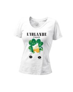 T-shirt Femme Col V L'Irlande M'Appelle Bière Trèfle St Patrick Culture