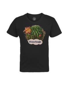 T-shirt Enfant Noir Free Hugs Cactus Botanique Collage Nature Fleurs Vintage Zoomer