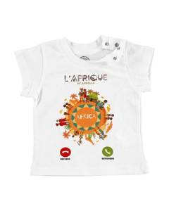 T-shirt Bébé Manche Courte Blanc L'Afrique M'Appelle Voyage Passion Culture