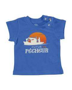 T-shirt Bébé Manche Courte Bleu Futur Pêcheur Métier Marin Poisson