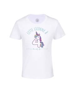 T-shirt Enfant Blanc Cette Licorne À 4 Ans Anniversaire Celebration Enfant Cadeau