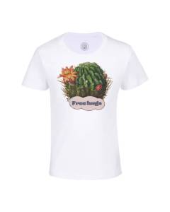 T-shirt Enfant Blanc Free Hugs Cactus Botanique Collage Nature Fleurs Vintage Zoomer