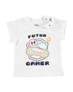 T-shirt Bébé Manche Courte Blanc Futur Gamer Jeux Vidéo Culture Geek