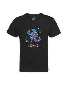 T-shirt Enfant Noir Scorpion Signe Astrologie Prevision Stellaire Céleste Solaire Sideral Etoile