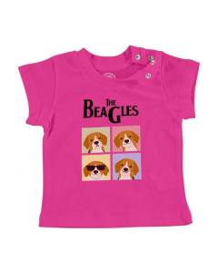 T-shirt Bébé Manche Courte Rose The Beagles Parodie Chien Animaux de Compagnie