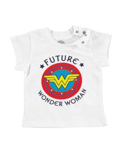 T-shirt Bébé Manche Courte Blanc Future Wonder Woman Super Heroine BD Maman