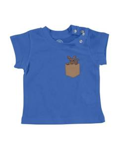 T-shirt Bébé Manche Courte Bleu Poche Surprise Kangourou Australie Dessin