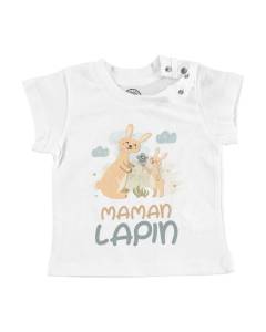 T-shirt Bébé Manche Courte Blanc Maman Lapin et son Bébé Dessin Illustration