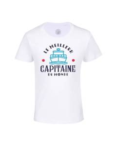 T-shirt Enfant Blanc Le Meilleur Capitaine du Monde Navire Bateau Navigation Océan