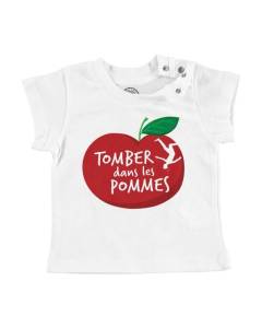 T-shirt Bébé Manche Courte Blanc Tomber dans les Pommes Enfant Expression Humour