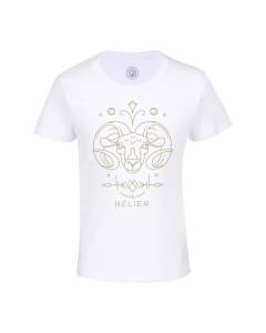 T-shirt Enfant Blanc Belier Signe Astrologie Bohème Zodiaque Astres Constellation