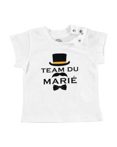 T-shirt Bébé Manche Courte Blanc Team du Marié Smoking Mariage Mariée Gentleman Tuxedo