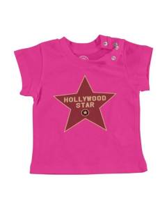 T-shirt Bébé Manche Courte Rose Hollywood Star Cinema Los Angeles Film