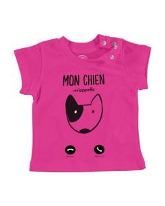 T-shirt Bébé Manche Courte Rose Mon Chien M'Appelle Animaux Passion Mignon