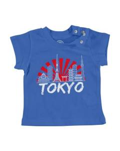 T-shirt Bébé Manche Courte Bleu Tokyo Minimalist Japon Voyage Culture