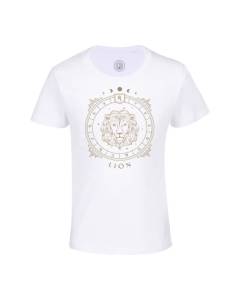 T-shirt Enfant Blanc Lion Cartomancie Signe Astrologie Zodiaque Astres Constellation Tarot