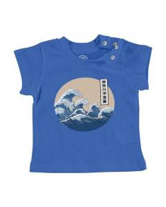 T-shirt Bébé Manche Courte Bleu Hokusai Grandes Vagues Japon Asie Culture Mer