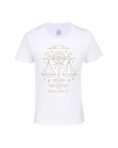 T-shirt Enfant Blanc Balance Signe Astrologie Bohème Zodiaque Astres Constellation