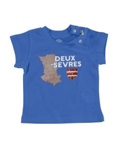 T-shirt Bébé Manche Courte Bleu Deux-Sèvres 79 Departement Niort Carte Ancienne Nouvelle Aquitaine