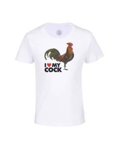 T-shirt Enfant Blanc I Love My Rooster Collage Vintage Illustration Art Animal Coq Parodie Humour Jeu de Mot