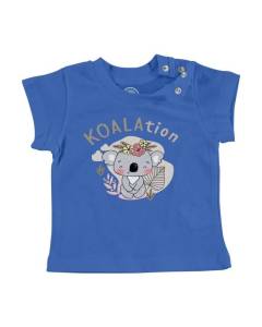 T-shirt Bébé Manche Courte Bleu Koala Koalation Mignon Kawaii Dessin Illustration
