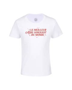 T-shirt Enfant Blanc Le Meilleur Aide Soignant du Monde Medical Para medical Maison de Retraite