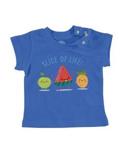 T-shirt Bébé Manche Courte Bleu Slice of Life Fruit Illustration Originale Dessin Mignon