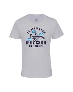 T-shirt Enfant Gris Le Meilleur Pilote du Monde Avion Aviation Transport Aeronautique