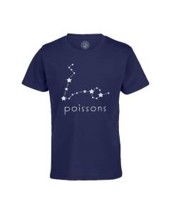 T-shirt Enfant Bleu Poissons Etoile Signe Astrologie Constellation Minimaliste