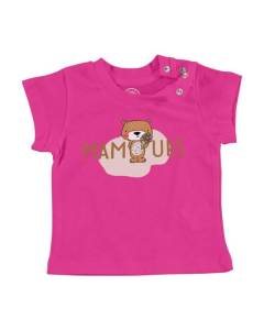 T-shirt Bébé Manche Courte Rose Mamours la Maman Ours Dessin Illustration
