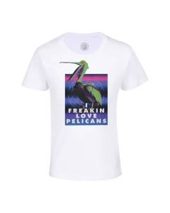 T-shirt Enfant Blanc Freakin Love Pelicans Collage Vintage Humour Illustration Art Animal Oiseau Streetwear Zoomer