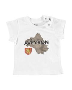 T-shirt Bébé Manche Courte Blanc Aveyron 12 Département Millaux Carte Ancienne Occitanie