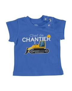 T-shirt Bébé Manche Courte Bleu Chef de Chantier Enfant Travail Construction