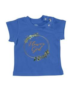 T-shirt Bébé Manche Courte Bleu Flower Girl Mariage Noces Cercle Fleurs