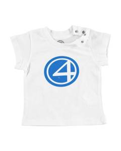 T-shirt Bébé Manche Courte Blanc Les 4 Fantastiques Super Héros BD Film Geek
