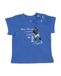 T-shirt Bébé Manche Courte Bleu Paolo Maldini Italie Milan Vintage Footballeur Foot Star