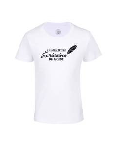 T-shirt Enfant Blanc La Meilleure Ecrivaine du Monde Livre Ecriture Roman Journaliste Métier Litterature