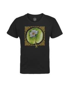 T-shirt Enfant Noir Lotus Elegant Botanique Collage Nature Fleurs Vintage Decoratif Cadre Frise Zoomer