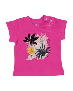 T-shirt Bébé Manche Courte Rose Hibiscus Minimaliste dessin Tropical Exotique Jungle