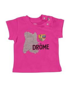 T-shirt Bébé Manche Courte Rose Drome 26 Département Valence Carte Ancienne Rhone Alpes