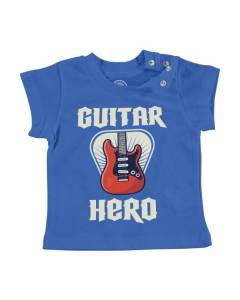 T-shirt Bébé Manche Courte Bleu Guitar Hero Musique Rock Avenir